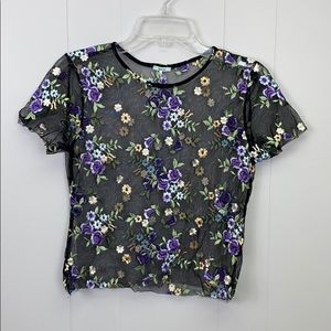UO Kimchi Blue mesh floral see through crop top